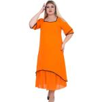 Dámské Denní šaty v oranžové barvě v ležérním stylu z bavlny ve velikosti 3 XL s kulatým výstřihem plus size 