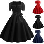 Dámské Denní šaty v černé barvě ve vintage stylu ve velikosti L s krátkým rukávem s čtvercovým výstřihem Svatební hosté na jaro 