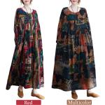 Dámské Šaty s potiskem vícebarevné ve vintage stylu ze syntetiky ve velikosti XXL s dlouhým rukávem na podzim plus size 