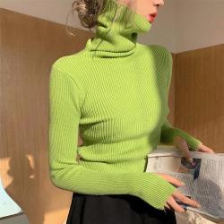 Dámský svetr s rolákem podzimní dlouhý rukáv tenký elastický svetr jednoduchý základní svetr jednobarevný top