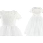 Dětské svatební šaty v bílé barvě s květinovým vzorem ze saténu ve velikosti 24 měsíců 