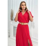 Dámské Maxi šaty v červené barvě v elegantním stylu z polyesteru ve velikosti Onesize s krátkým rukávem 