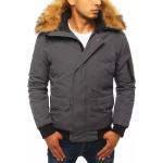 Pánské Zimní bundy s kapucí DSTREET v šedé barvě z polyesteru ve velikosti XXL ve slevě plus size 