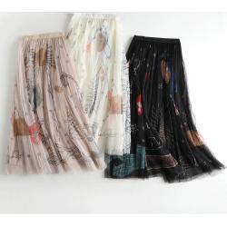 DX' Nová štíhlá velká sukně ve tvaru písmene A s vysokým pasem a potištěná gázová sukně skládaná střední a dlouhá gázová sukně ženská