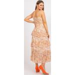 Dámské Maxi šaty FashionHunters ve smetanové barvě s květinovým vzorem z polyesteru ve velikosti S s volány ve slevě 