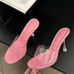 Dámské Pantofle na podpatku v růžové barvě z polyuretanu 