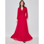 Dámské Maxi šaty v červené barvě ve velikosti M s dlouhým rukávem s výstřihem do V Svatební hosté 