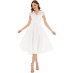Dámské Koktejlové šaty Ever-Pretty v bílé barvě v moderním stylu ze saténu ve velikosti 10 XL s krátkým rukávem s výstřihem do V strečové s řasením na svatbu plus size 