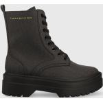 Dámské Kotníčkové boty na podpatku Tommy Hilfiger Essentials v šedé barvě z plátěného materiálu ve velikosti 41 ve slevě 