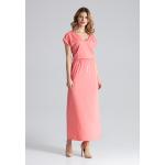 Dámské Letní šaty Figl v růžové barvě ve velikosti L s krátkým rukávem maxi s výstřihem do V ve slevě 