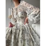 Nová kolekce: Dámské Letní šaty v béžové barvě v ležérním stylu s květinovým vzorem ze syntetiky ve velikosti L s dlouhým rukávem 