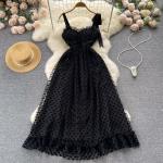 Dámské Letní šaty v černé barvě v ležérním stylu ze syntetiky ve velikosti XXL bez rukávů s výstřihem do V 