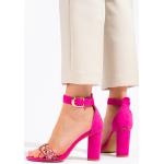 Dámské Sandály na podpatku Vinceza ve fuchsiové barvě v elegantním stylu semišové ve velikosti 36 s výškou podpatku nad 9 cm s přezkou ve slevě na léto 