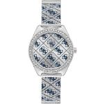 Dámské Náramkové hodinky Guess v modré barvě v elegantním stylu s kamínky s analogovým displejem 