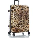 Plastové kufry Heys v hnědé barvě v lakovaném stylu s leopardím vzorem na čtyřech kolečkách 