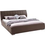 Dvoulůžkové postele v hnědé barvě v elegantním stylu z koženky s úložným prostorem 