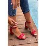Dámské Sandály na podpatku v tmavě červené barvě ve velikosti 40 s výškou podpatku 5 cm - 7 cm s přezkou ve slevě na léto 