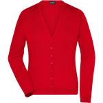 Dámské Propínací svetry James & Nicholson v červené barvě z bavlny s výstřihem do V 