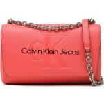 Dámské Designer Luxusní kabelky Calvin Klein Jeans v korálově červené barvě z džínoviny ve slevě 