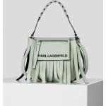 Dámské Luxusní kabelky Karl Lagerfeld v zelené barvě v ležérním stylu z kůže s vnější kapsou s třásněmi 