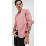 Pánské Slim fit košile HUGO v růžové barvě v ležérním stylu z bavlny ve velikosti M s dlouhým rukávem strečové 