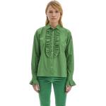Dámské Košile s dlouhým rukávem La Martina v zelené barvě v elegantním stylu z popelínu ve velikosti 4 s dlouhým rukávem strečové s volány 