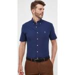 Pánské Designer Slim fit košile Polo Ralph Lauren v námořnicky modré barvě z bavlny ve velikosti XXL s krátkým rukávem s button-down límcem strečové ve slevě plus size 