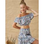 Koton Ethnic Patterned Off-Shoulder Crop Top With Ruffles