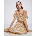 Dámské Maxi šaty KOTON v hořčicové barvě v moderním stylu s květinovým vzorem s odhalenými rameni ve slevě 