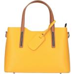Dámské Kožené kabelky Borse Design v žluté barvě v lakovaném stylu z kůže s kapsou na mobil ve slevě 