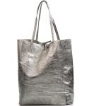 Shopper ve stříbrné barvě v minimalistickém stylu z kůže 