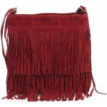 Dámské Kožené tašky přes rameno Genuine Leather v červené barvě v boho stylu z kůže s třásněmi ve slevě 