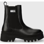 Kožené kotníkové boty Tommy Jeans TJW FASHION CHELSEA dámské, černá barva, na platformě, EN0EN02295