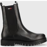 Kožené kotníkové boty Tommy Jeans Tommy Jeans Long Chelsea Boot dámské, černá barva, na platformě