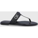 Kožené sandály Calvin Klein dámské, černá barva, na plochém podpatku