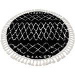 Kulatý koberec BERBER ETHNIC G3802, černo-bílý, střapce, Maroko, Shaggy kruh 160 cm