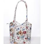 Dámské Kožené kabelky Delami Vera Pelle v bílé barvě romantické s květinovým vzorem z kůže 