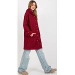 Dámské Kabáty s kapucí FashionHunters v tmavě červené barvě z plyše ve velikosti L ve slevě 