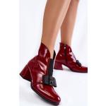 Dámské Kotníčkové boty na podpatku v bordeaux červené v lakovaném stylu ve velikosti 39 
