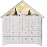 LED svítící dřevěný adventní kalendář, teplá bílá, 35x33m, 2xAA, časovač, bílý Emos ZY2316