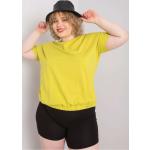 Dámské Halenky FashionHunters v žluté barvě z bavlny ve velikosti 4 XL s krátkým rukávem ve slevě plus size 