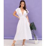 Dámské Letní šaty v bílé barvě v ležérním stylu z plátěného materiálu ve velikosti L s krátkým rukávem plus size 