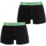 Lonsdale 2 Pack Boxers Mens Black/Fl Green Extra Sml