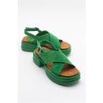 Dámské Sandály na podpatku v zelené barvě z kůže ve velikosti 36 ve slevě na léto 