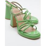 Dámské Sandály na podpatku ve světle zelené barvě z koženky ve velikosti 36 ve slevě na léto 