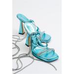 Dámské Sandály na podpatku ve světle modré barvě z koženky ve velikosti 38 na léto 