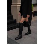 Madamra Black Women's Stone Detailed Long Leather Women's Boots
