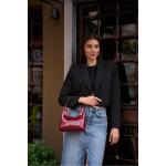 Madamra Burgundy Patent Leather Women's Double Zippered Baguette Hand And Shoulder Bag