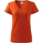 Dámská  Trička s výstřihem do V Malfini v oranžové barvě z bavlny ve velikosti XXL s výstřihem do V plus size 