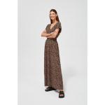Dámské Letní šaty Moodo v hnědé barvě v elegantním stylu o délce maxi s výstřihem do V 